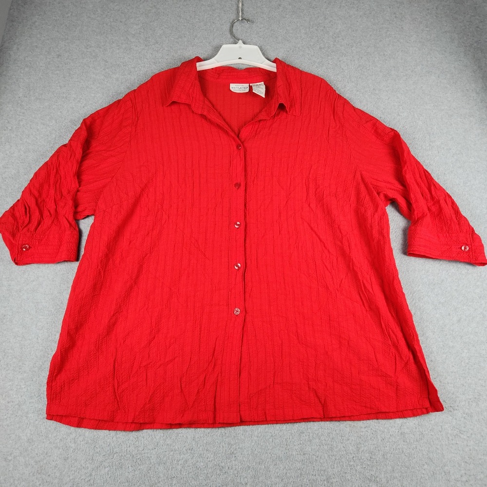 White Stag Shirt Womens 22W/24W Red Rayon Stretch Button Up Side Slit Casual